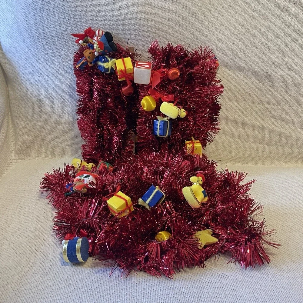 Vintage Red Tinsel Garland Toys Santa Present Felt 45' Kurt Adler Tree Christmas